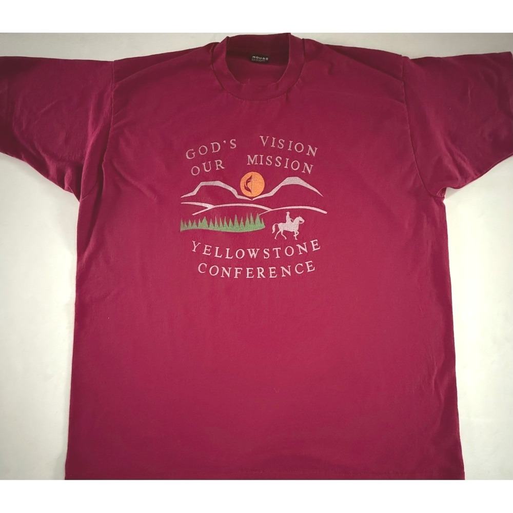 Vintage Christian T Shirt XXL Red Single Stitch Yellowstone Conference Church